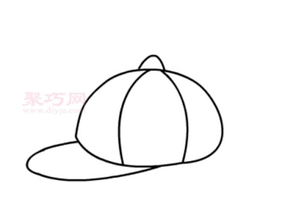 How to draw a duck-billed hat in four steps. Simple drawing tutorial of a duck-billed hat.