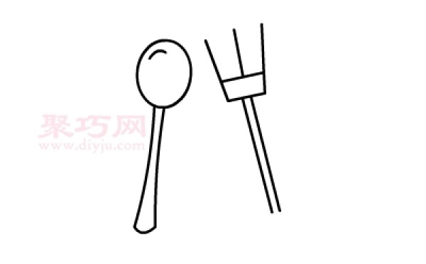 5 steps to draw a spoon and a fork. Learn how to draw a spoon and a fork in simple strokes.