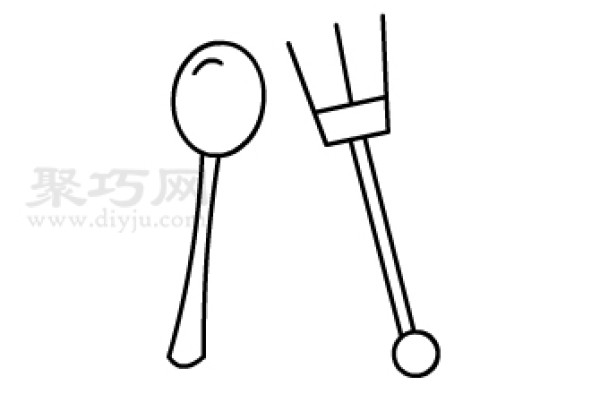 5 steps to draw a spoon and a fork. Learn how to draw a spoon and a fork in simple strokes.