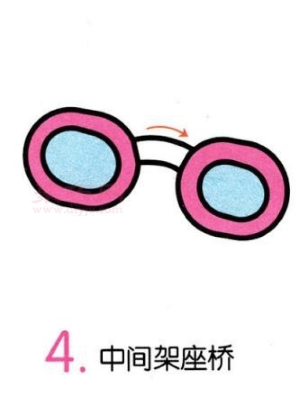 Illustration of steps to draw glasses in simple strokes