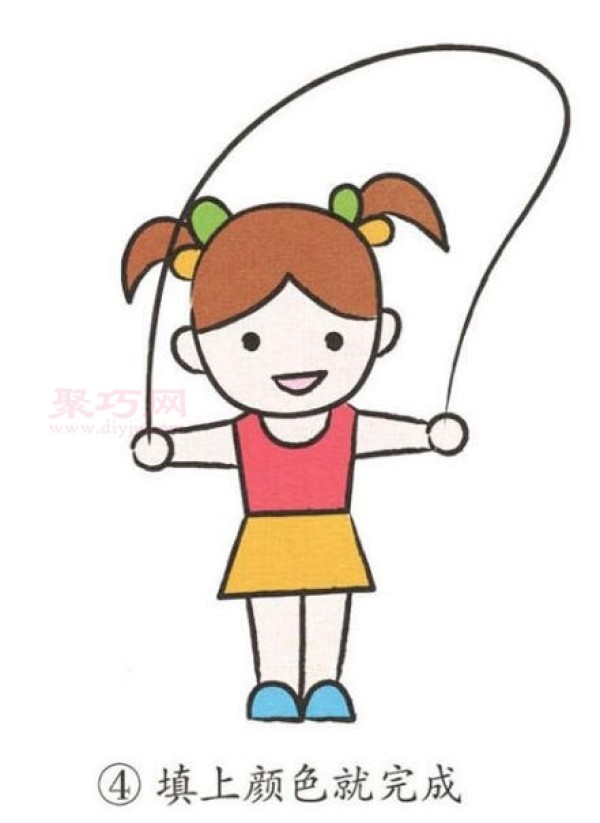 Tutorial on how to draw a little girl skipping rope. Simple drawing of a little girl learning to skip rope.