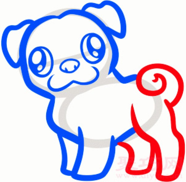 Simple steps to draw a pug. Simple drawing pictures of a pug.