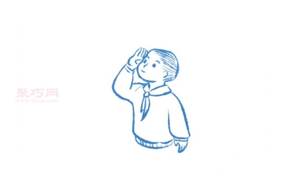 How to draw students saluting the flag with simple strokes