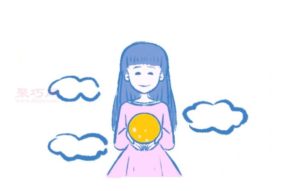 How to draw the simple strokes of the Mid-Autumn Festival moon and girl