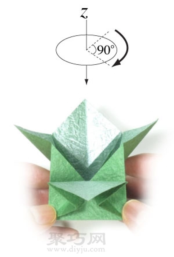 Illustration of steps to make three-dimensional four-leaf clover origami