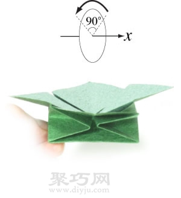 Illustration of steps to make three-dimensional four-leaf clover origami