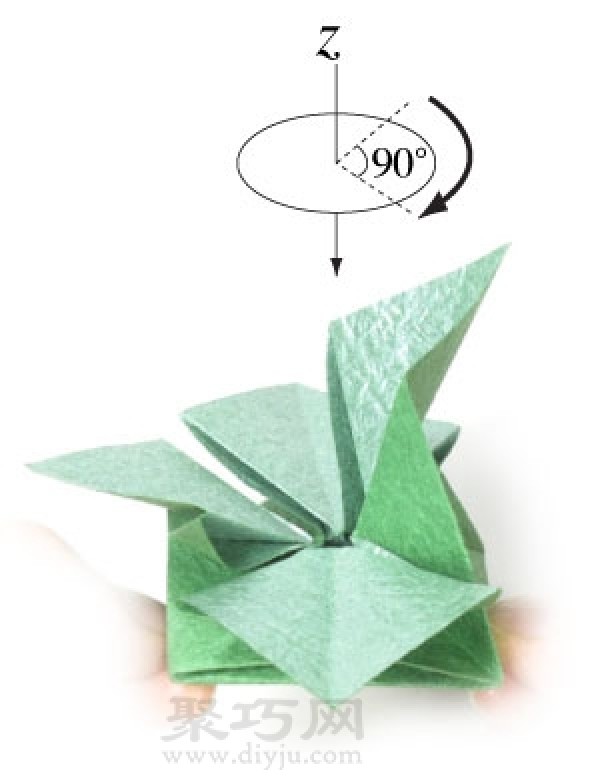 Illustration of steps to make three-dimensional four-leaf clover origami