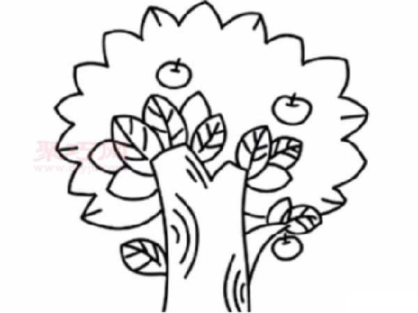 Illustration of how to draw an apple tree. Lets learn how to draw an apple tree together