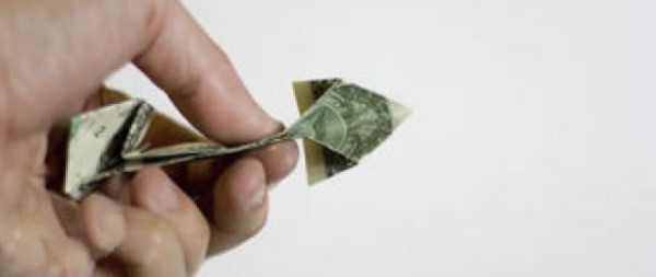 How to fold one dollar origami with two hearts. Illustrated tutorial on folding two hearts with money.