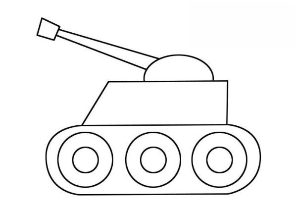 Step by step and coloring tutorial for simple drawing of a tank