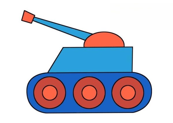 Step by step and coloring tutorial for simple drawing of a tank