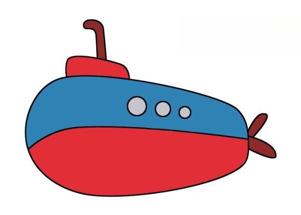 Simple drawing steps and coloring of submarine