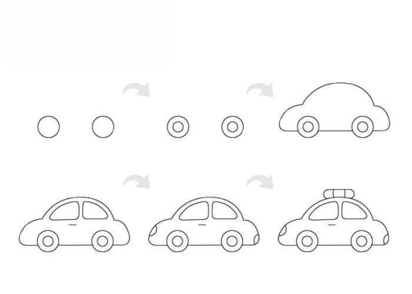 Police car simple drawing steps and coloring