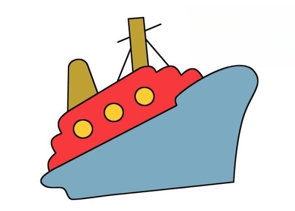 Steps and coloring of simple drawing of ship