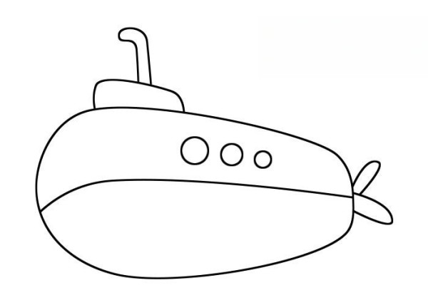 Simple drawing steps and coloring of submarine