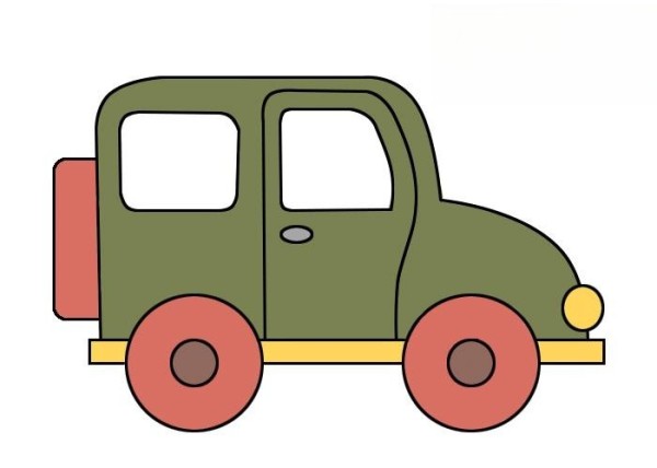 Steps and coloring of simple drawing of a jeep