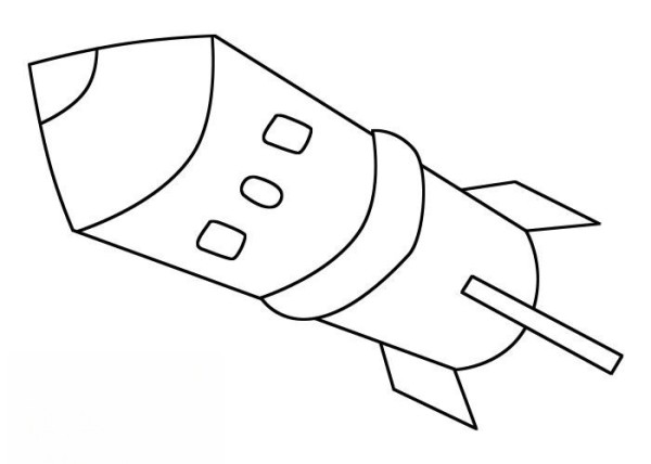 Steps and coloring tutorials for simple drawing of rocket