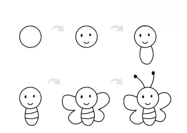 Cute little bee simple drawing steps and color pictures