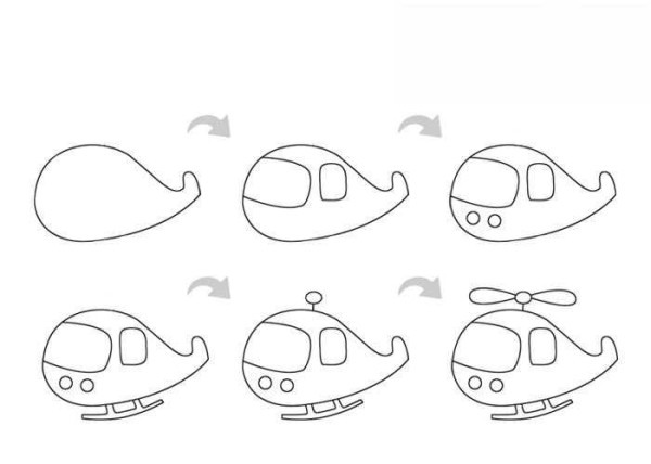 Helicopter simple drawing steps and coloring