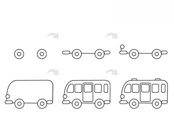 Minibus bus simple drawing steps and coloring