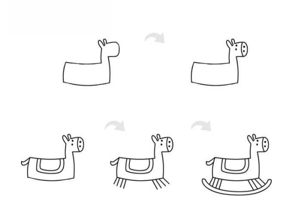 The simple drawing method of rocking horse includes steps