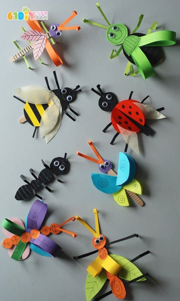 Handmade small insects on ice cream sticks