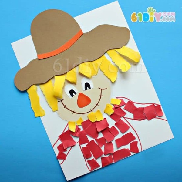 Autumn crafts cute scarecrow tear paper stickers