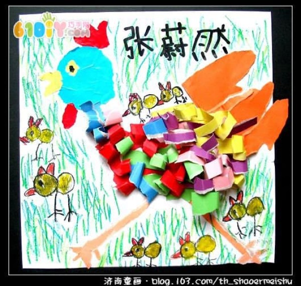 Childrens handicrafts for the Year of the Rooster Rooster tear-off paper stickers