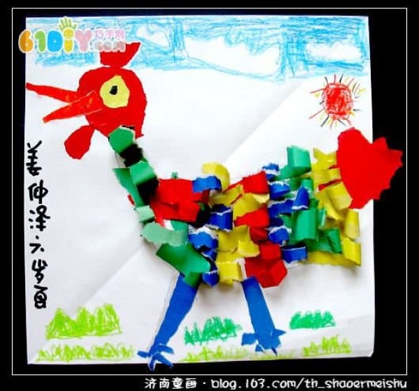 Childrens handicrafts for the Year of the Rooster Rooster tear-off paper stickers