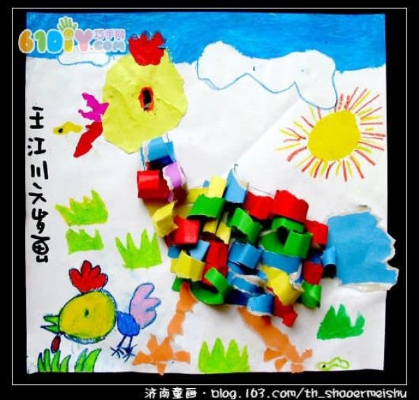 Childrens handicrafts for the Year of the Rooster Rooster tear-off paper stickers