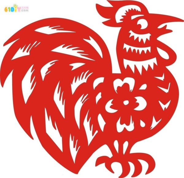 New Year Rooster Paper Cut Pattern