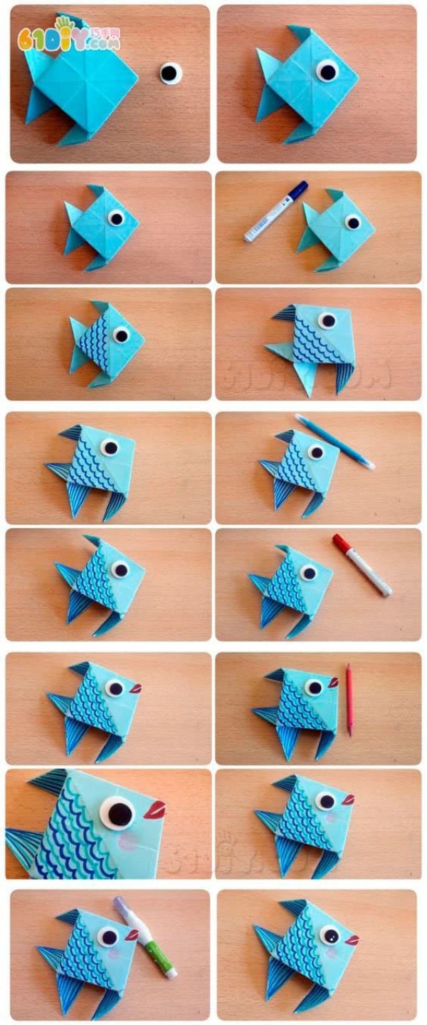 Three-dimensional fish origami tutorial