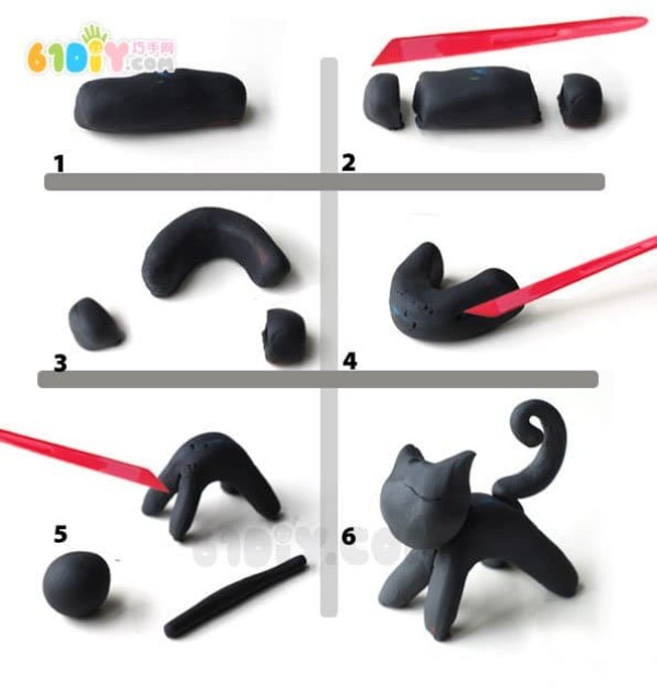 Making a little black cat from ultra-light clay