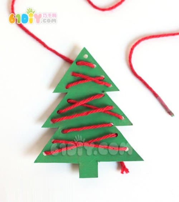 Christmas childrens handmade stringed Christmas stockings and Christmas tree