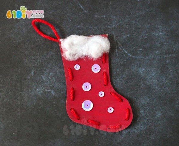 Christmas childrens handmade stringed Christmas stockings and Christmas tree