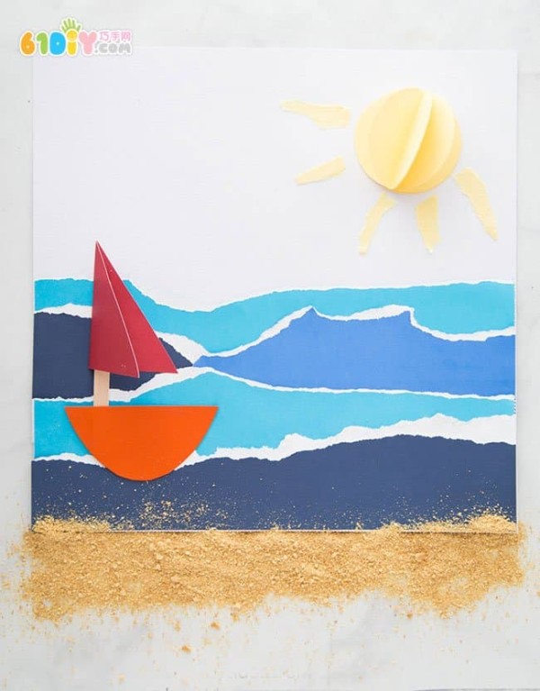 Summer vacation handmade sailing boat and sea peel-off painting