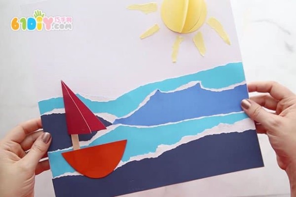 Summer vacation handmade sailing boat and sea peel-off painting