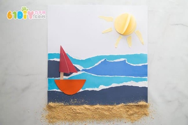 Summer vacation handmade sailing boat and sea peel-off painting