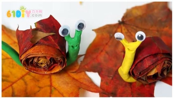 Childrens handmade leaf clay snails