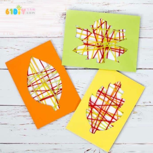 Childrens handmade autumn leaves greeting card