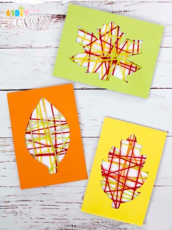 Childrens handmade autumn leaves greeting card