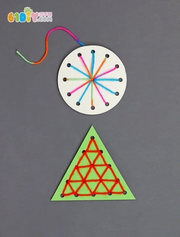 Childrens handmade geometric figure threading card