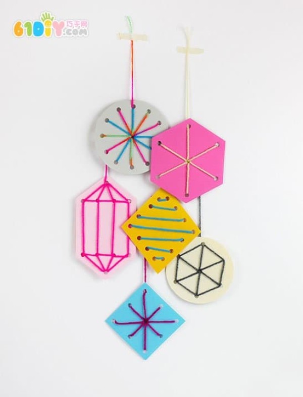 Childrens handmade geometric figure threading card