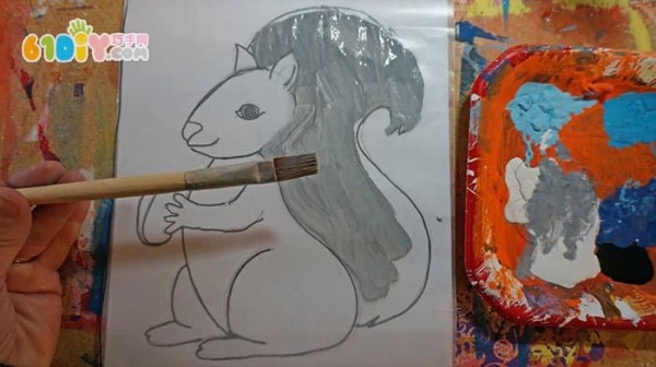 Childrens creative painting - squirrel