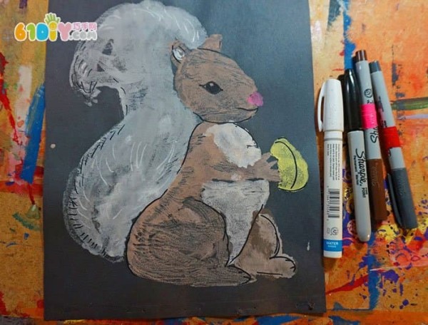 Childrens creative painting - squirrel