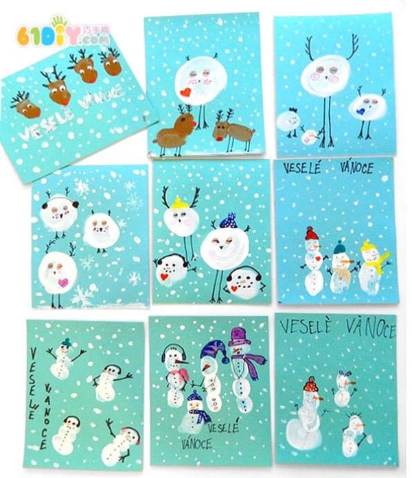 Finger doodle snowman greeting card