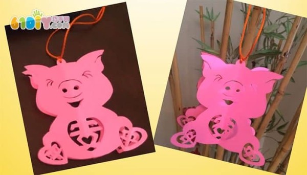 Handmade paper-cut piglet three-dimensional hanging ornament