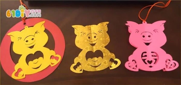 Handmade paper-cut piglet three-dimensional hanging ornament