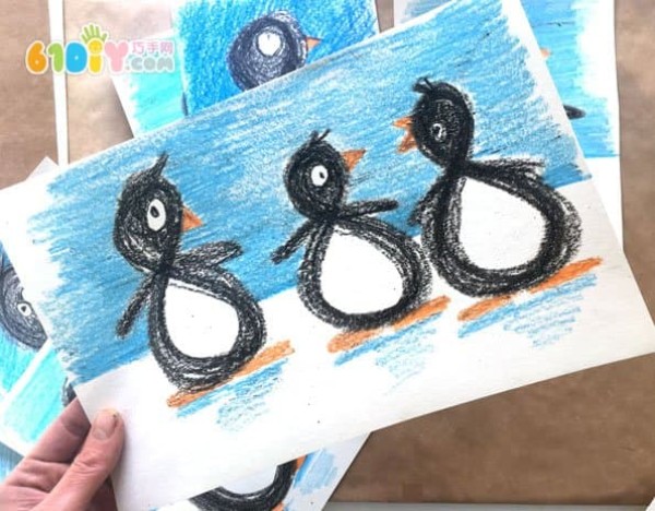 Childrens drawing cute little penguin