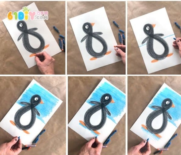 Childrens drawing cute little penguin